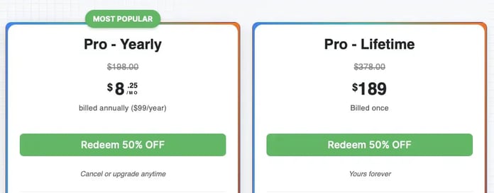 AlgoMonster Pro-Yearly and Pro-Lifetime pricing with 50% off sale applied