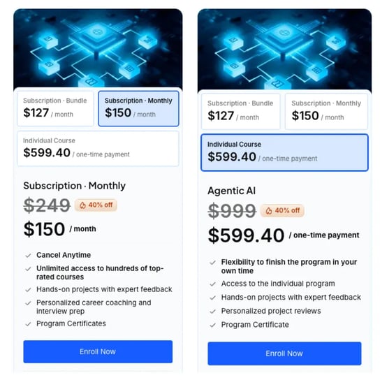 Udacity 40% off, on both monthly subscription and individual course